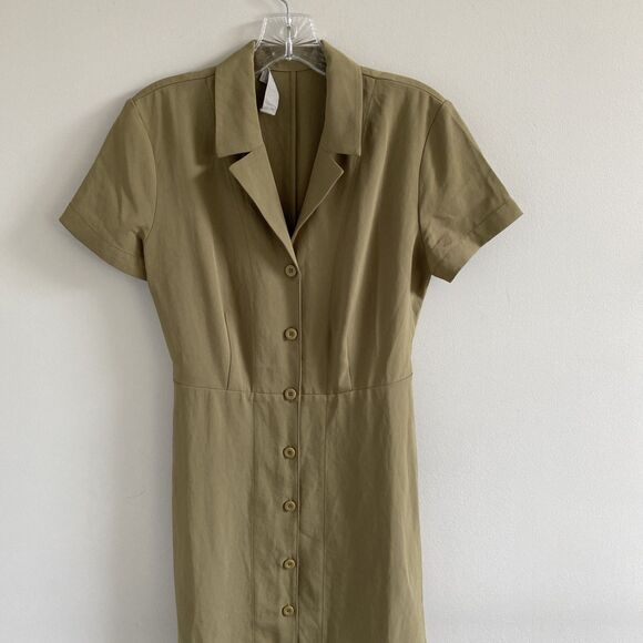 Everlane The Japanese Goweave Notch Shirtdress Green 4 - Picture 5 of 9